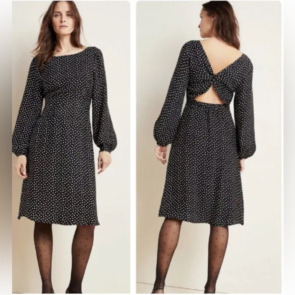 Anthropologie Black White Polka Dot Agatha Midi Dress Size 6 NWT $160